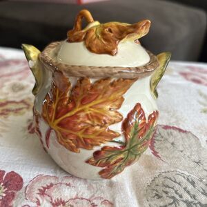 VINTAGE BICO - Autumn Leaves & Grapes Sugar Dish Or Honey Country And Fall Theme